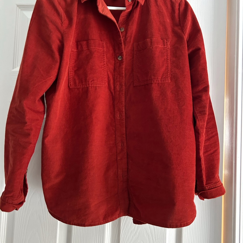Red Corduroy Button-Up Shirt
